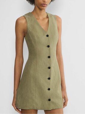 Wilfred Olive Green Button-Front Mini Dress